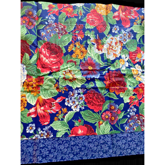 Blue Floral Curtain Valance Cottagecore English Romantic Roses 86"x23" Vintage - Picture 1 of 12